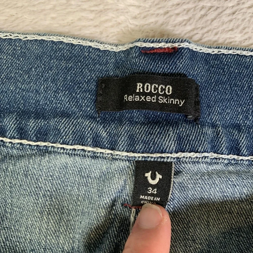 True Religion Rocco Big T Jeans Mens 34x30 Blue‎ Medium Wash Relaxed Skinny NEW